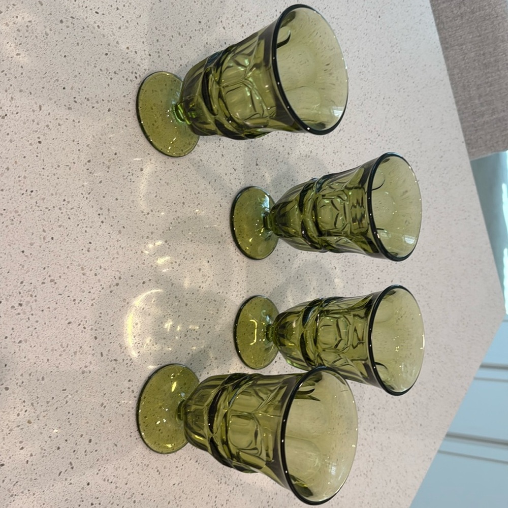 Set Of Four Avocado Green Vintage Sundae Glasses